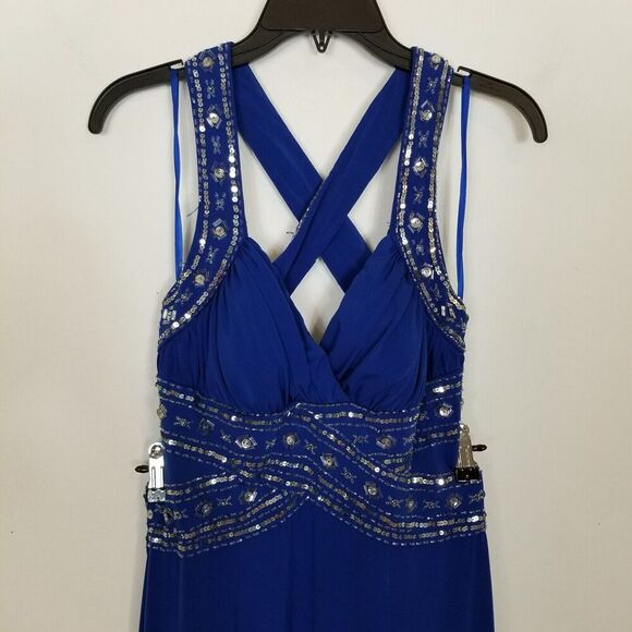 VTG Hailey Logan Dress Sz  5/6 Blue Y2K  Maxi Beaded Sleeveless V Neck Prom - Picture 2 of 8